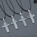 Set of four 40mm clear natural crystal cross pendants on black cord necklace chains - Clear Quartz (Synthetic)
