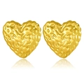 Modern heart stud earrings in polished gold finish with liquid metal texture for women - Lava Texture Irregular Heart