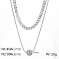 Double-layered silver titanium steel necklace with square pendant and 10mm bead spec - Steel Color (KN251305-Z)