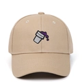 Gorra de béisbol de algodón caqui con bordado de taza púrpura de estilo callejero sobrio - Ajustable / Caqui