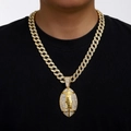 Gold-plated cuban chain necklace with iced-out american football pendant for men - Gold Pendant with 18-inch Cuban Chain