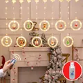 Warm white Christmas curtain lights with USB remote control and festive holiday figures - Christmas Combo - USB Remote Style (8 Modes)