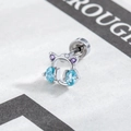 Silver cat ear headphone earring with light blue and purple gemstones and screw back - Light Sea Blue (A695-1) / Single Piece