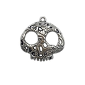 Antique silver skull pendant with hollow carving for DIY Halloween jewelry making - Carved Skull (3166)
