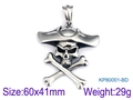 Punk rock pirate skull pendant in stainless steel with 60x41mm dimensions and 29g weight - No Chain - Captain Hat Skull (KP80001-BD)