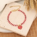 Bohemian beaded bracelet with red heart charm on a natural stone background - Red and White Beaded Red Heart Pendant Style (1#天然石)