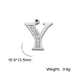 Silver stainless steel letter Y pendant with cubic zirconia, 15.6x13.5mm size - Letter Y