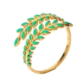 Olive leaf adjustable ring in 18k gold plating with green enamel star detail - Adjustable Open / Emerald Green Olive Branch