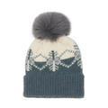Vista detallada del gorro de punto con motivos de copos de nieve y pompón de piel sintética - Gris