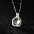 Silver O-chain necklace with a round green gemstone pendant and halo of white diamonds - Apple Green Pendant Only (Without Chain)