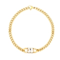 Macro detail of gold Cuban link chain necklace with a square clear zircon crystal pendant - B2031-Gold White Square Gemstone Necklace / Gold-White