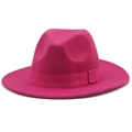 Close-up of magenta cashmere felt fedora with matching grosgrain ribbon detail - Rose Red