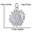 Polished silver sunflower pendant size guide with measurements 1.9cm height and 1.7cm width - Silver Steel - Sun Flower