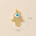 Golden Hamsa hand pendant with blue evil eye and sparkling rhinestones 2.6cm - Gold Hamsa Hand Blue and White Evil Eye Pendant (25-12)