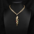 Multilayer gold sweater chain featuring fresh water pearls and colored gemstone charms - Layered Colorful Gem Pearl Tassel Chain