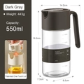 Bouteille d'huile 550ml grise en verre étanche avec bouchon automatique et mesure - Gris Citron Profond (Nouveau Modèle)