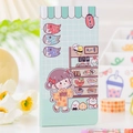 Cute green Japanese-style weeks planner with cartoon sushi house and lucky cat illustration - Gourmet House