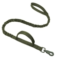 Olive green tactical dog leash with dual handles and bungee stretch nylon webbing - Green Leash