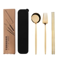 Golden stainless steel portable cutlery set with fork spoon and chopsticks in black case - Titanium Gold Spoon Fork Chopsticks 3-Piece Set - Black Box