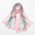 Pink and grey floral silk georgette scarf with lotus patterns for beach sun protection - 160*50CM / XQ498-2# Pink Edge