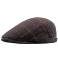 British retro flat cap in dark brown tweed with blue and white check patterns - Coffee