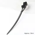 Handcrafted ebony wood hair pin featuring a double plum blossom carving, length 18cm - Carved - Winter Plum