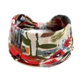Boho-Yoga-Stirnband mit bunten Paisley-Mustern und elastischem breitem Baumwoll-Design - Rote Blumen und Grüne Blätter Ethno-Druck (#80)