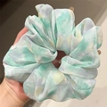 Mint green tie-dye chiffon scrunchie with soft pleated texture and marble pattern - Tie-dye Cyan