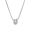 Silver letter U pendant necklace with sparkling micro-pave crystals on snake chain - Silver U / Silver