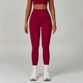 High-waisted yoga pants in deep burgundy wine red with compression fitness fabric - S / Bottoms / Rose Red