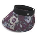Donkerpaarse zonneklep met vintage bloemenpatroon en brede elastische hoofdband - 55-58cm / Bordeauxrood