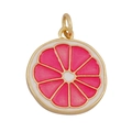 Miniature grapefruit slice pendant charm in pink enamel with gold-plated edges - Grapefruit Slice Shape (M158982-Rose)