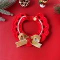 Handcrafted red knit pet collar with a gold glitter bow and festive Christmas star detail - Gold Bow Red Collar