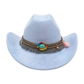 Hellblauer Cowboyhut mit Türkisstein, ethnischen Quasten und Flechtband-Deko - Einheitsgröße / Hellblau