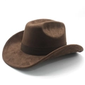 Chapeau de cowboy western en feutre marron avec ruban décoratif et bord incurvé pour extérieur - M(56-58cm) / Marron (Daim)