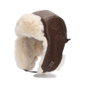 Colbacco in pelle PU marrone con ricamo a stella e fodera in ecopelliccia bianca - 54CM (Consigliato 4-6 Anni) / Stile Stella Caffè (Caffè A)