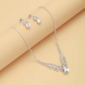 Elegant silver zircon jewelry set with pear-shaped crystal necklace and matching earrings - G0096 Silver Two-piece Set