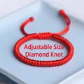 Handcrafted red woven bracelet with adjustable vajra knot design for couples - Vajra Knot / Red