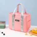Pink insulated lunch bag with grey handles and waterproof fabric for school and work - Pink