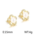 Elegant gold flower pearl earrings with rhinestone accents in a minimalist 15mm design - Style A Pearl Zirconia Flower Stud (Gold)