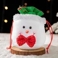 Sac cadeau de Noël bonhomme de neige en peluche avec nœud rouge, taille 14,5x15 cm - AFLD4-3 Bonhomme de Neige Blanc 14.5x15cm