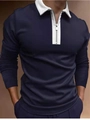 Polo de manga larga azul marino para hombre con cremallera y cuello en contraste blanco - S / Tops / Azul marino