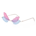 Pink and blue dragonfly wing rimless sunglasses with gold metal frame for women - Pink Blue Gradient