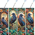 Set di 4 segnalibri per pittura diamante fai-da-te con corvo mandala e ciondoli cristallo - SQ-19 (Tema Corvo Mandala/Set di 4) / Molteplici Stili Opzionali
