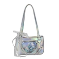 Laser silver Ita bag with heart-shaped window and white lace ribbon decoration - Silver (Excluding interior decorations)