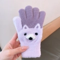 Winter purple knitted gloves with cute bear paw design and touchscreen palm support - 3D Doll / Purple