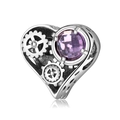 Mechanischer Herzanhänger aus S925 Silber mit Steampunk-Zahnrädern und lila Edelstein - 925 Sterlingsilber / Silber mit violettem Stein