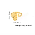 Detalle de anillo de hoja de ginkgo dorado con medidas de 2 cm de ancho y peso de 1,4 g - Estilo de Hoja de Ginkgo (BJGR0207)