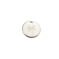 Polished silver stainless steel round pendant with engraved coconut tree design on white background - Steel Color Round Coin Coconut Tree Style (MP545)