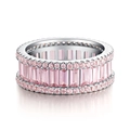 Anillo de lujo de plata esterlina S925 con diamantes pavé rosa rectangulares y redondos - US 5 / Rosa (CBJZ041)